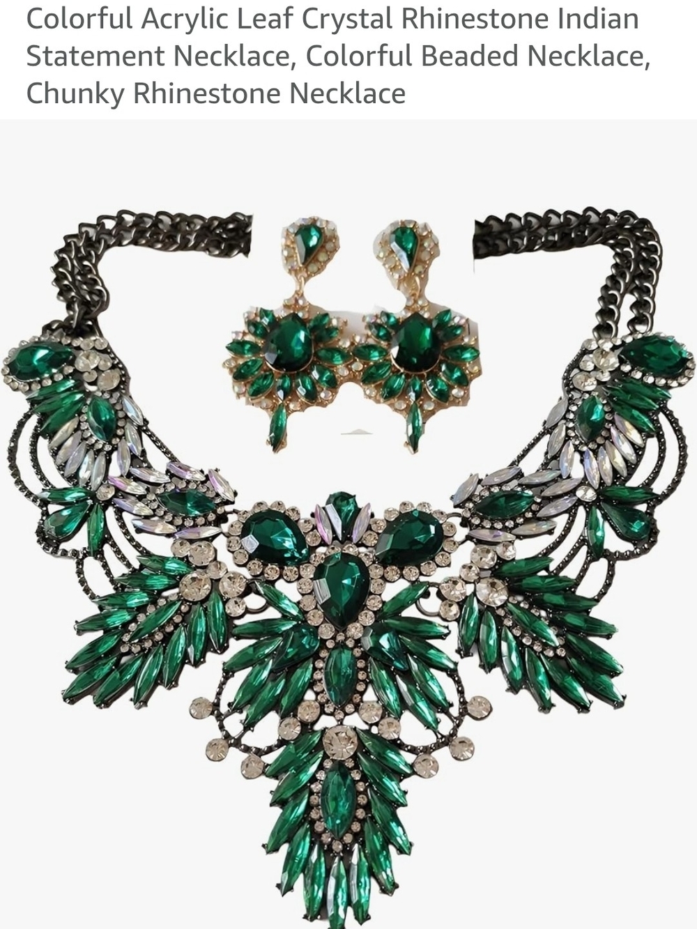Emerald Green Crystal Statement Necklace and Earring Set